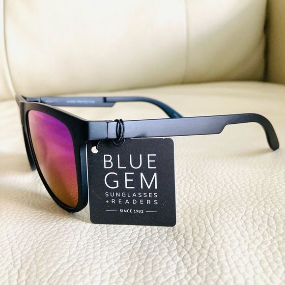 Blue Gem Black Frame Sunnies Sunglasses Unisex - Picture 3 of 6